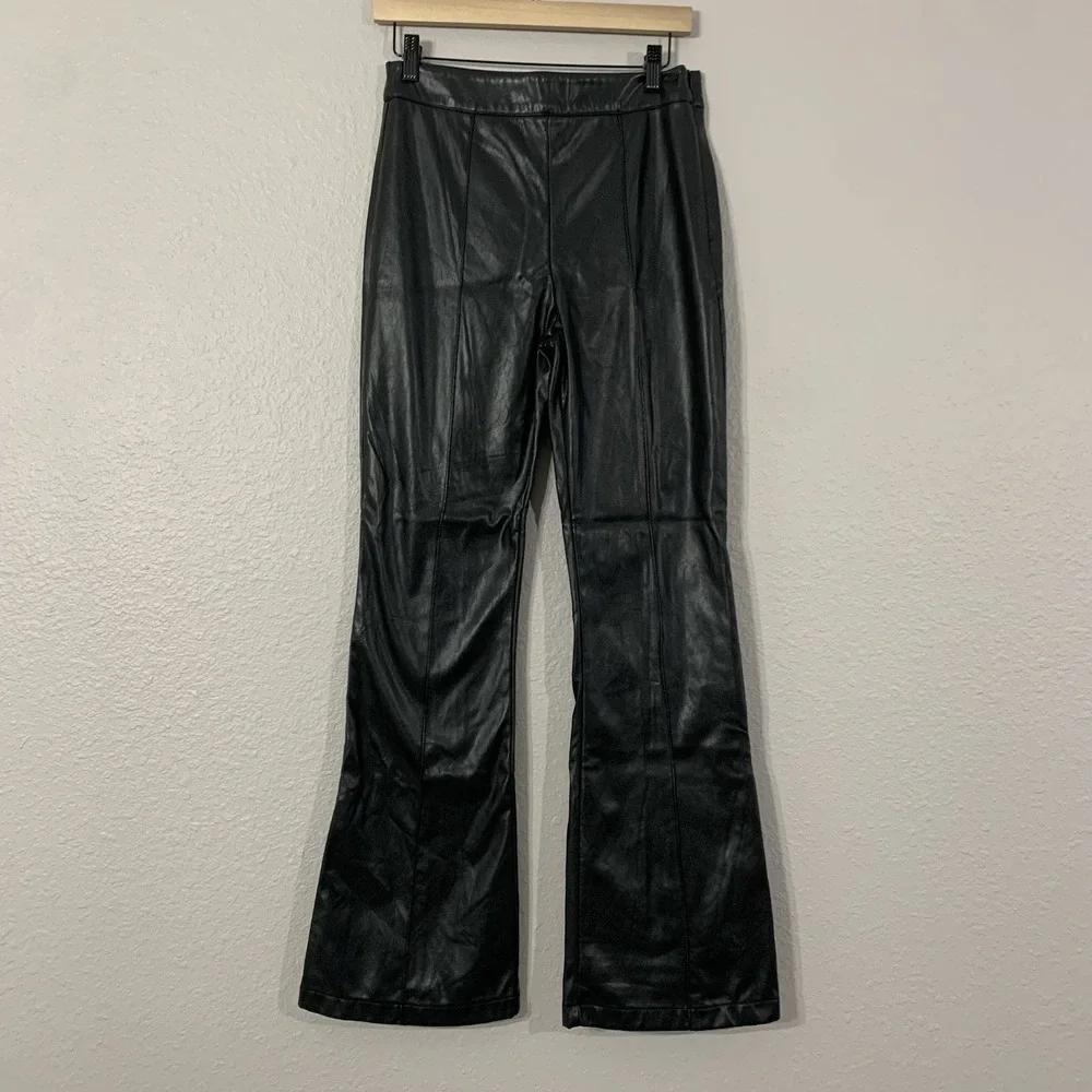 Princess Polly Size 6 Black Faux Leather High Waisted Side Zip Wide‎ Leg Pants